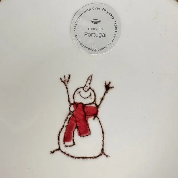Made in Portugal Snowman Appetizer Plates Set of 2 White Red 8.25in Ceramic - Picture 4 of 8